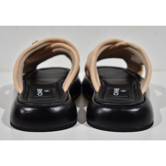 Chanel Beige Black Fabric Criss Cross Puffy CC Logo Slide Mule Sandal Flat 42 - Picture 11 of 12